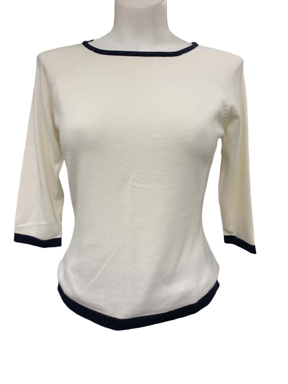 First Issue Cream Boatneck Sweater with Navy Contrast Trim Size M